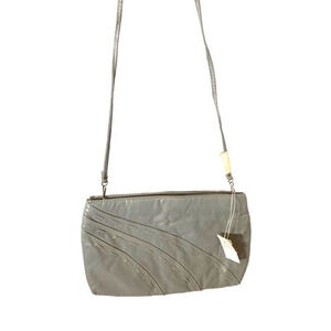 Vtg 80s DEADSTOCK Gray Vinyl Clutch w ASYMMETRICAL Pattern & DETACHABLE Strap